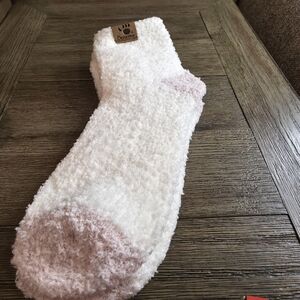 BearPaw White Sherpa Socks with Blush Pink Accents